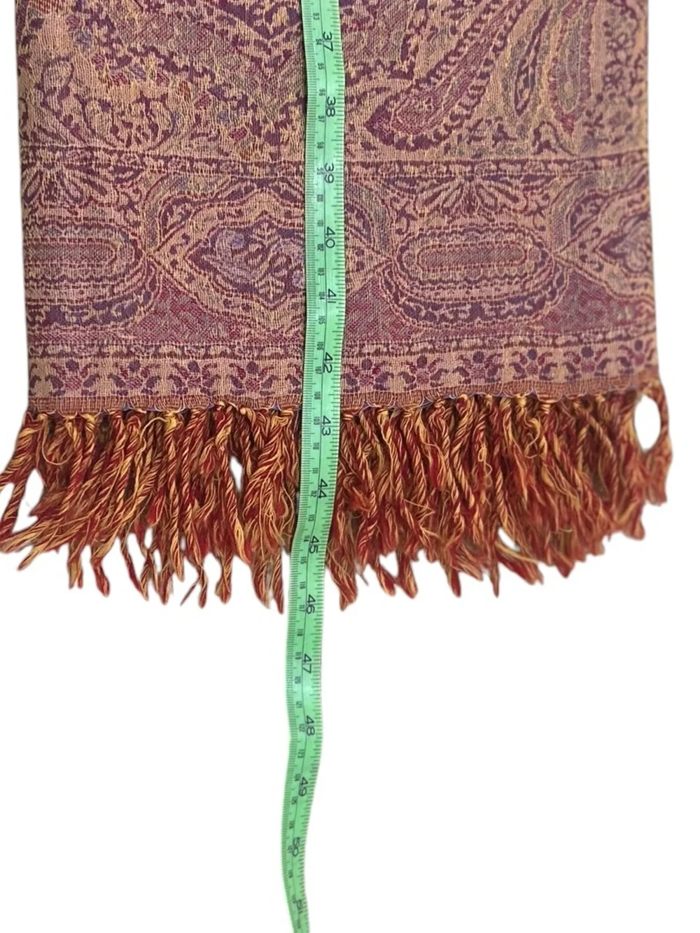 Kashmir royal collection 100% wool Elegant Paisley rust Scarf with fringe